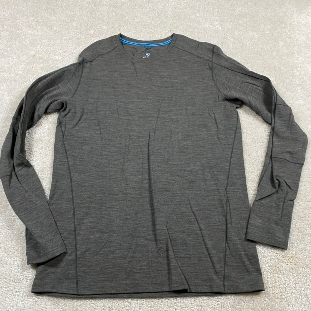 Kuhl Shirt Mens M Merino Wool Long Sleeve Crew Neck Charcoal Gray Thermal Base